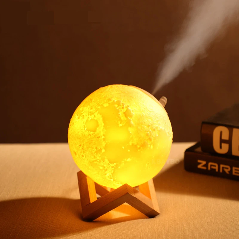 

USB 3D Print Moon Night Light bulb with humidifier diffuser mist maker Rechargeable Touch Bedroom table Decor 2 colours