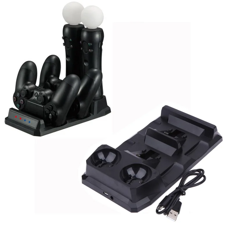 

4 in 1 Charging Dock Station Stand for Sony Playstation 4 PS4 Slim Pro Controllers and PS Move Controllers Charger Storage
