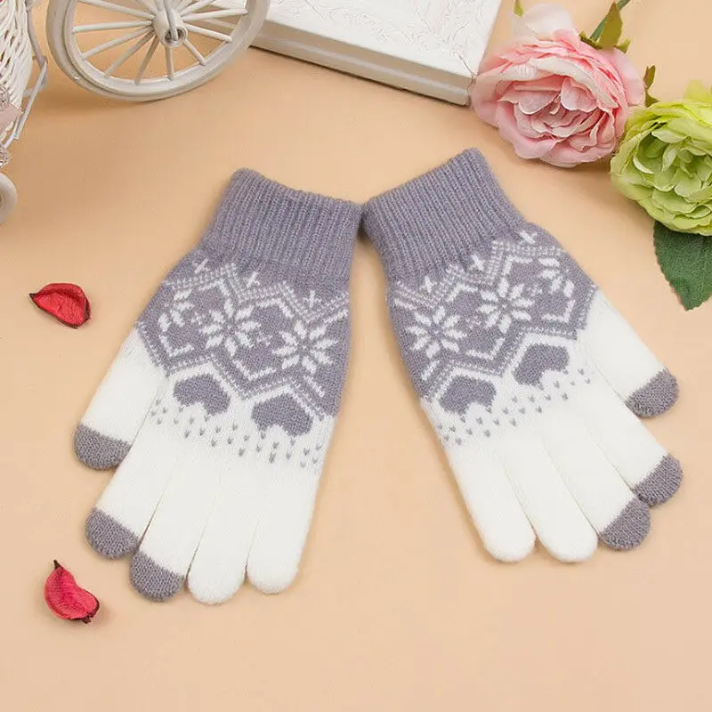 Мужские и женские зимние перчатки с сенсорным экраном, мягкие вязаные перчатки для активного смартфона - Цвет: Слоновая кость