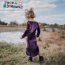 Г. Весеннее новое Золотое бархатное платье для маленьких девочек платье в стиле ретро с длинными рукавами для маленьких девочек Асимметричные мягкие платья принцессы От 2 до 7 лет