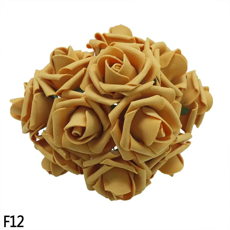 20 шт 5 см ПЭ пена Роза с листьями букет искусственных цветов для свадьбы декоративный венок вечерние украшения DIY - Цвет: F12