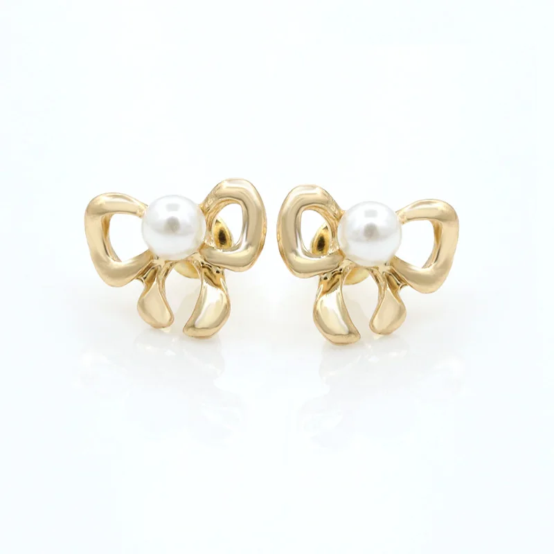 Golden &amp Silver Plated Bow Knot Middle White Simulated Pearls piercing Stud Earring for Women Jewelry | Украшения и аксессуары