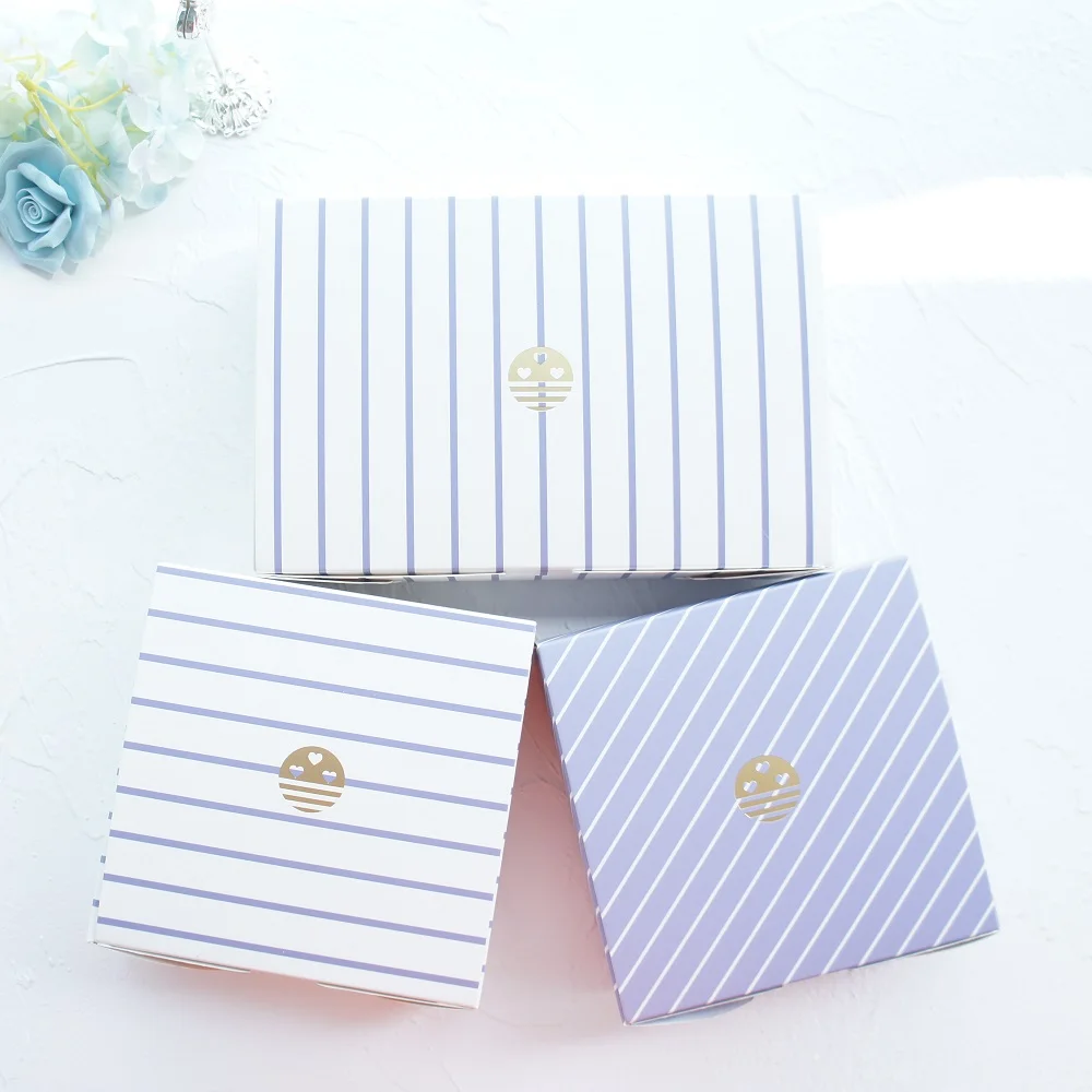 

2 size choose gold heart blue line design Paper Box cookie Macaron Chocolate Party DIY Gifts Packaging
