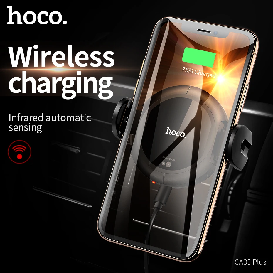 

HOCO Intelligent Infrared Sensor Car Phone Holder for iPhone X XS XR 7.5w Wireless Charger Fast Charge Phone Holder Stand in Car