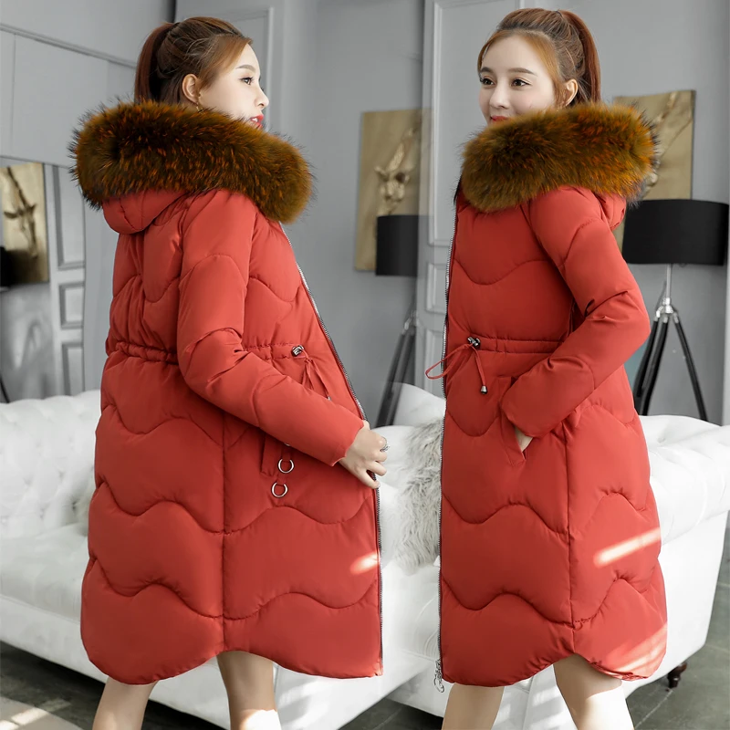 С большим меховым капюшоном Новая модная зимняя куртка для женщин длинные женские куртки хлопковая стеганая верхняя одежда Высокое качество парка куртки