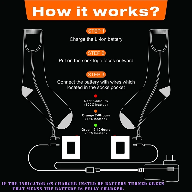 Battery Heated Socks, Best Rechargeable Battery Operated Electric Socks Unisex Foot Warmers Thermal Socks With 3 Heat Setting