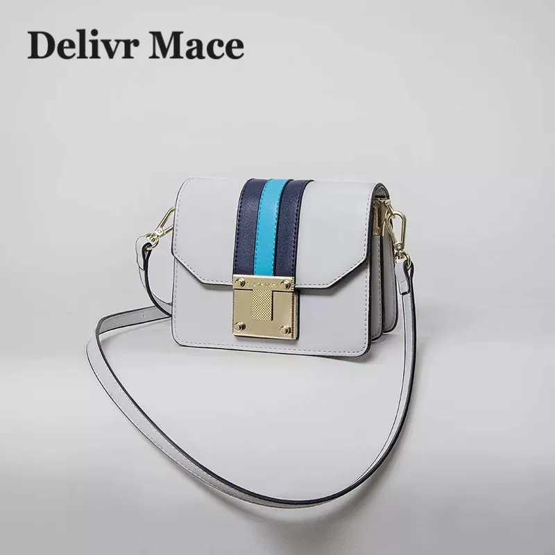 

Simple Blue Stripe Women Bags Leather Fashion Lock Women's Messenger Bags Bolsa Feminina Ladies Crossbody Bag Women Shoulder Bag
