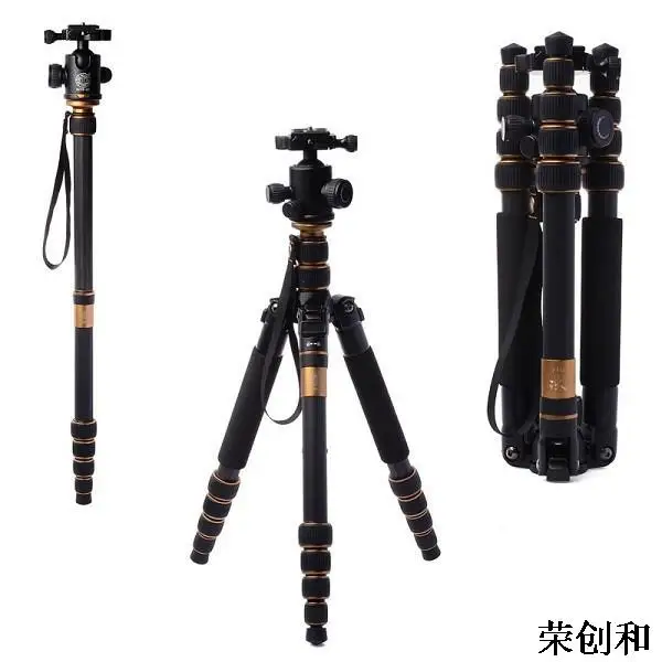 

Free shipping Q-666C Portable Carbon Tripod Monopod Kit & Ball Head Compact Travel Carbon SLR Camera Tripod
