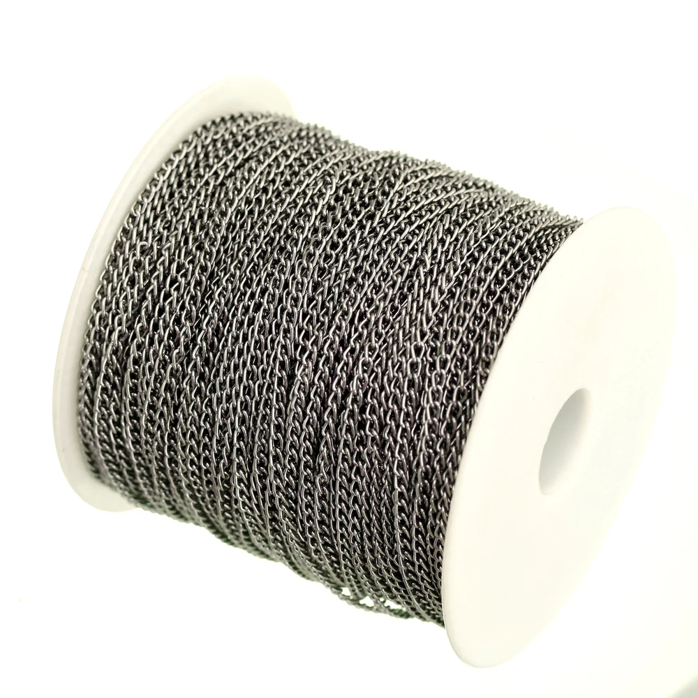 100m/lot in Bulk Gunmetal Black Plated Cable Chain Findings for