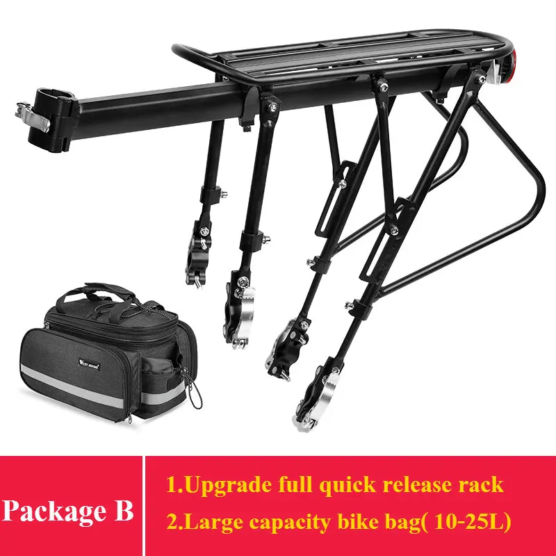 WEST BIKING MTB велосипедная стойка из алюминиевого сплава, багажная переноска, грузовая полка, велосипедная сумка, сумка для багажника, быстросъемные велосипедные стойки - Цвет: Rack and 10-25L Bag