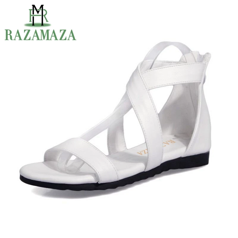 

ZALAVOR Size 33-43 Lady Flats Sandals Open Toe Zipper Summer Shoes Women Solid Color Sandal Party Students Female Footwear