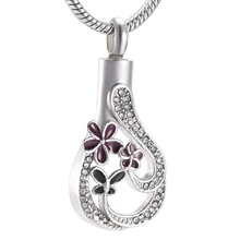 IJD9973 фиолетовый цветок с каплевидной каплей из нержавеющей стали ожерелье для кремации ювелирные изделия для женщин полый медальон-сувенир hold ashes
