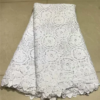 

2019 Latest Nigerian Wedding African Lace Fabric 100% Cotton Lace/High Quality White Guipure Cord Lace Fabric For Wedding Party