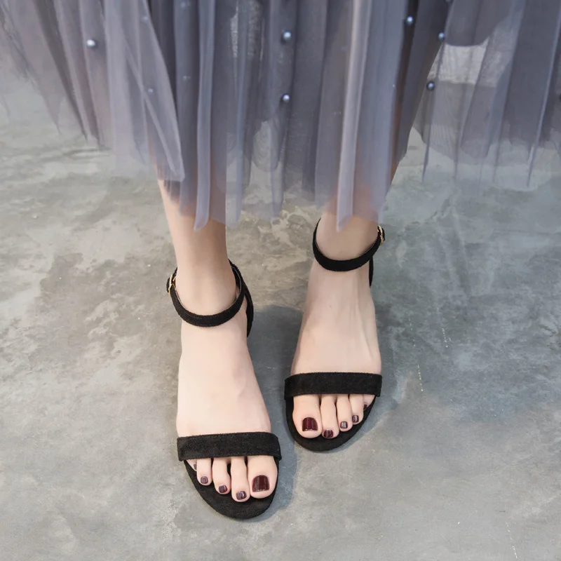 

SLHJC Summer Sandals Low Heel Women Pumps Sandals Open Toe Cover Heel Solid Female Casual Weekends Shoes