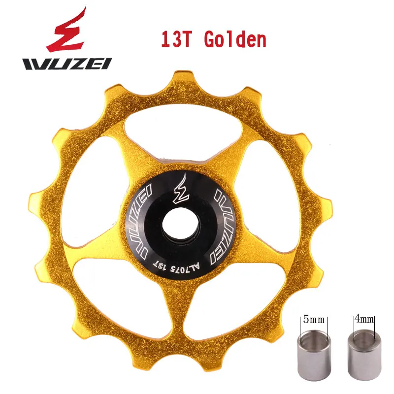 WUZEI 13T Алюминиевый сплав MTB велосипедный задний переключатель шкив Jockey колесо дорожный велосипед направляющий ролик холостой части Аксессуары для велоспорта - Цвет: 13T bearing yellow