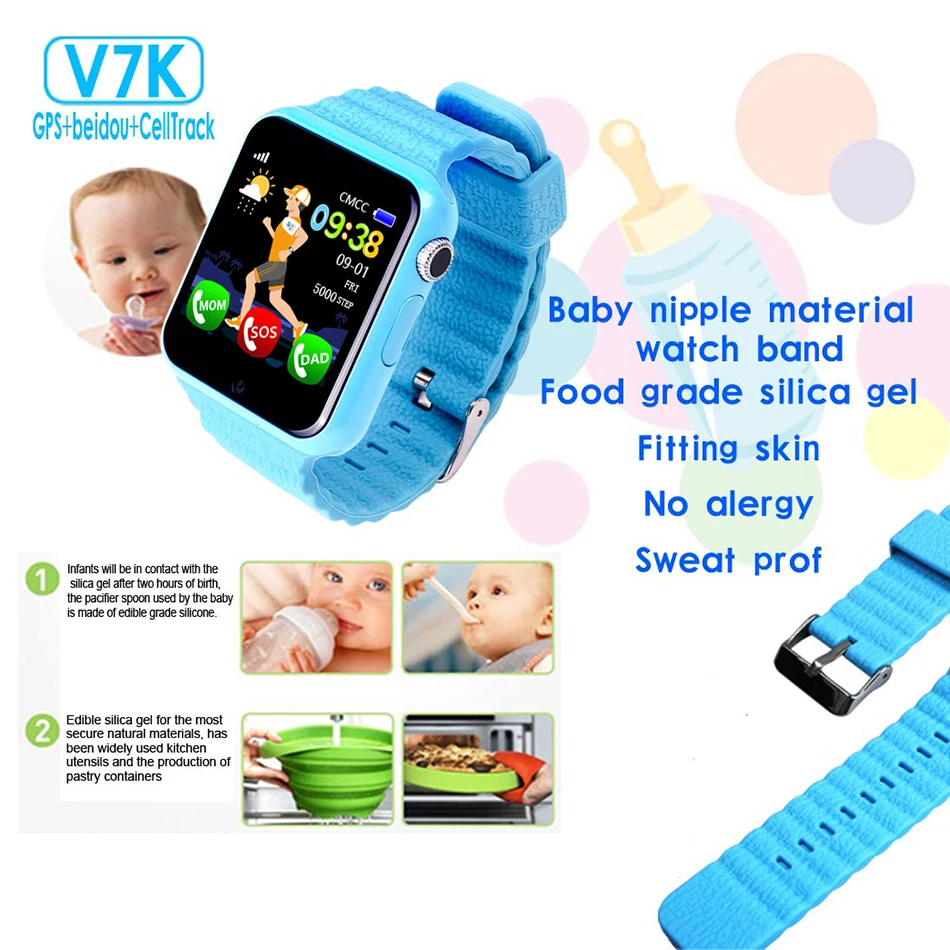  V7K Kids GPS Watch Tracker Children Kid Security Anti Lost Life Waterproof Smart Watch Camera SOS P - 32825962707