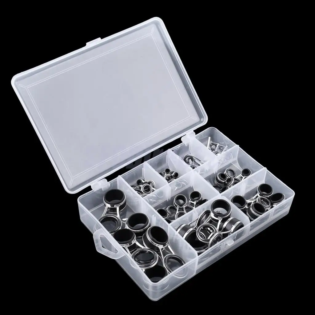 55Pcs/box Stainless Steel Fishing Rod Guides Rod Repair Kit DIY Eye Rings, Mixed 9 Sizes