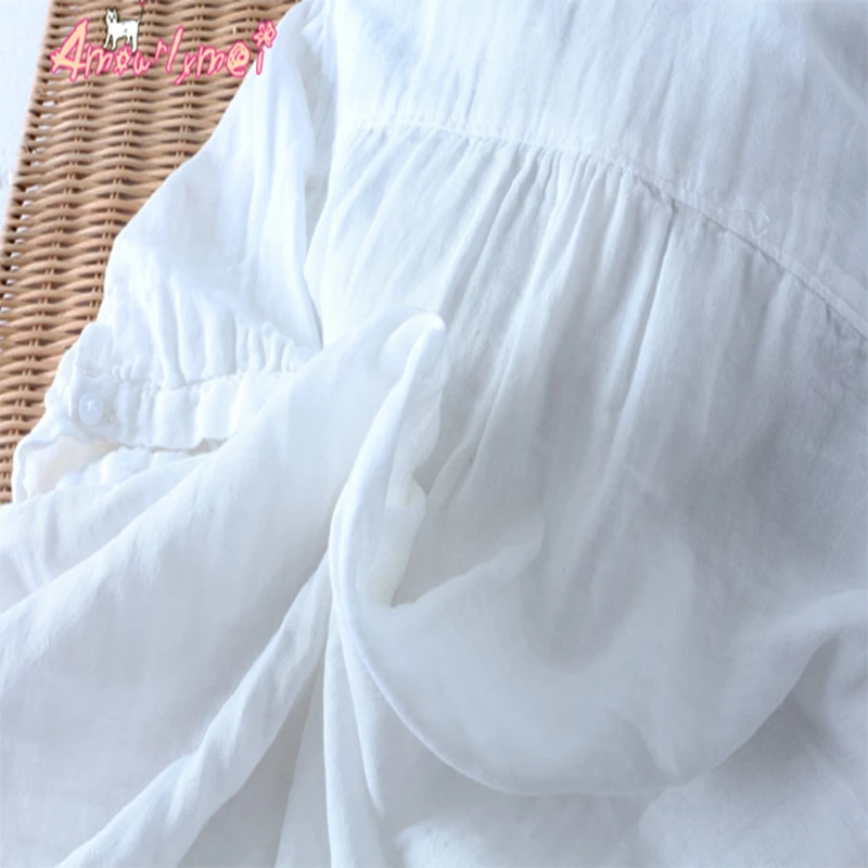 Весенне-осенняя Женская хлопковая блуза Mori Girl с воротником Питер Пэн, однотонная мягкая Свободная Повседневная рубашка, женские топы, Blusas Femininas