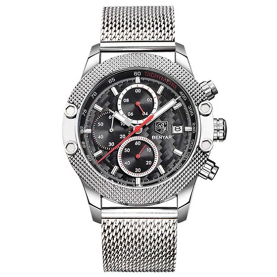 

BENYAR Sport Chronograph Watches Men Mesh Band Multifunction Waterproof Quartz Watch