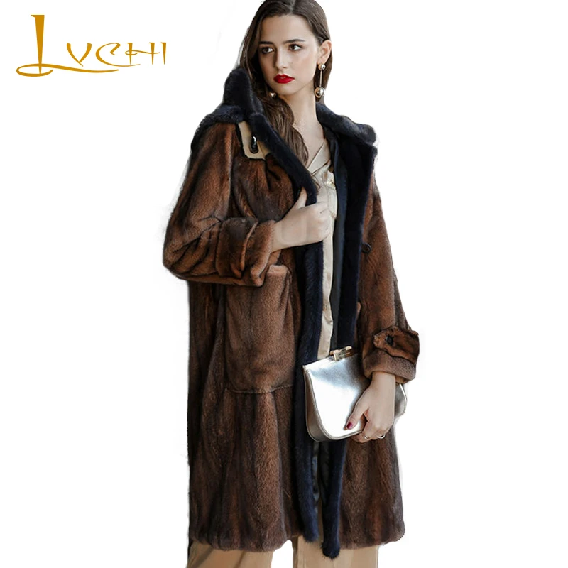 Longues Manteaux Hiver Capuchon Fourrure Velours À Copenhague Slim Longue 2019 Réel Champagne Moyen Manches Lvchi Femmes Avec Cygne Vison De Chapeau Ozdqnw4