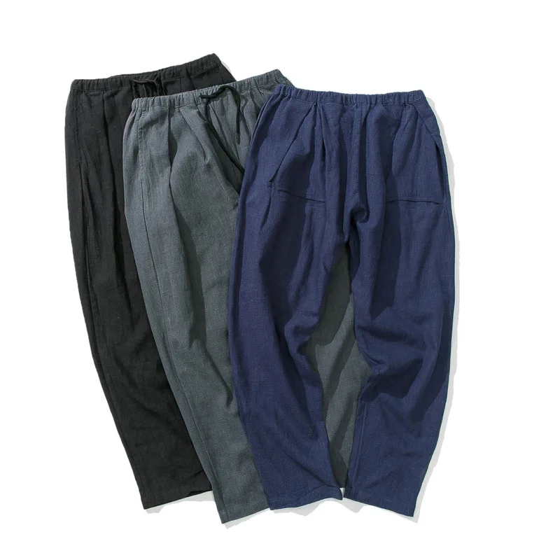 Korean version of the original cotton and linen casual wild pants autumn Chinese men's loose linen trousers low waist pants Korean version of the original cotton and linen casual wild pants autumn Chinese men's loose linen trousers low waist pants