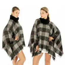 Autumn Winter Ethnic Fusion Women Tartan Batwing Sleeve Knitted Pullovers Knit Solid Sweater Turtle Neck Outwear