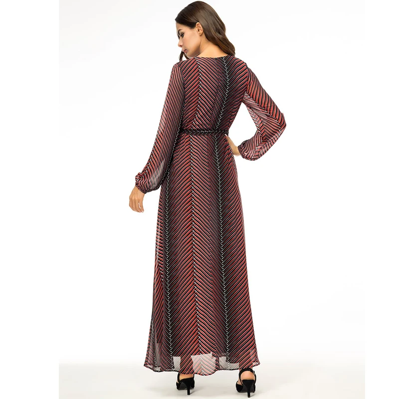 Абайя Vestidos 2019 шифоновое Полосатое Турецкий Арабский мусульманский хиджаб платье