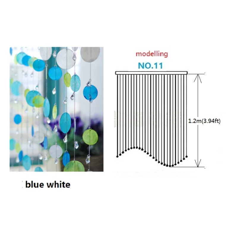 № 11 готовая занавеска 12 шт./партия разноцветная ракушка занавес украшенный камнями дверь занавес экран крыльцо перегородка Рождественское украшение 01 - Цвет: 10pcs blue white