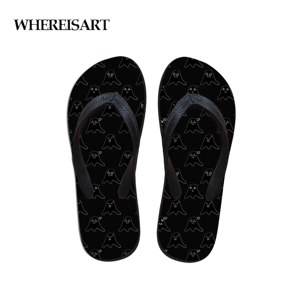 

WHEREISART Hot Slippers Women Printing Summer Beach Flip Flops Sandals Ladies Slippers Female Sandals Ghost Ghosties Emoji Shoes