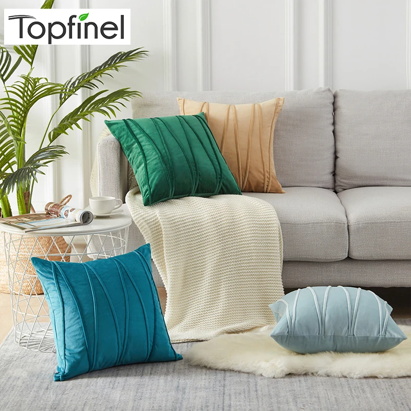 

Topfinel Soft Luxury Velvet Striped Cushion Covers Solid Colors Decoration Throw Pillowcases For Home Sofa Chair Decor 45x45cm