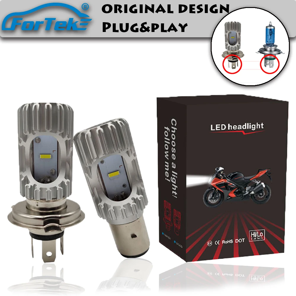 

Fortek H4 LED Headlight Bulb LED For Motorcycle Moto Professional 3000LM Scooter Light Hi/Lo 6500K Motor Bike Headlamp