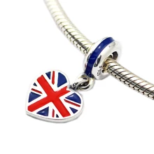 Подходит для оригинальных брендовых браслетов стерлингового серебра 925 пробы британский флаг сердца очаровательные бусины-Подвески DIY Изготовление ювелирных изделий из драгоценных камней Berloque