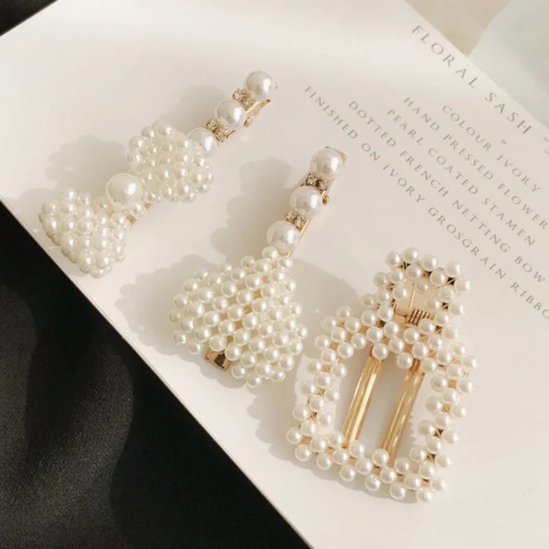 Women Girls Barrettes Pearl Hair Clips Crystal Elegant Pearl Hairpin Barrette Headdress Women Girls Barrettes Pearl Hair Clips Crystal Elegant Pearl Hairpin Barrette Headdress
