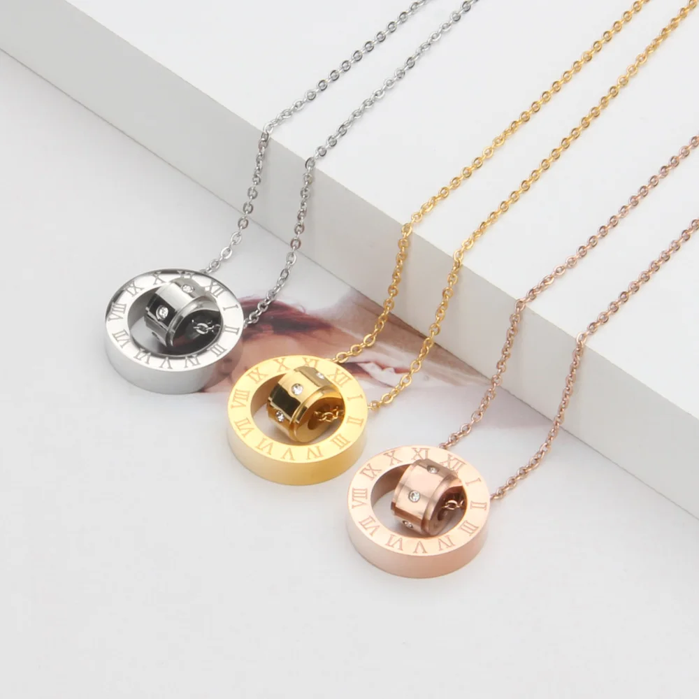 

Titanium Steel Roman Numerals Pendant Necklaces for Women Men Long Necklace Collares Statement Necklace Collie fashion Jewelry