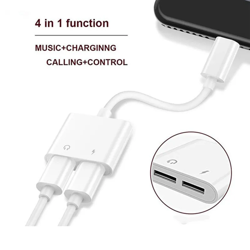 2 in 1 Dual For Headphone Audio Charger Adapter Connectors