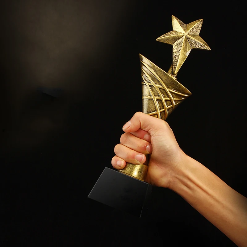 

RTAT0034 Customized New Design Five Star Torch Enterprise Club Business Resin Coppery Trophy Cup Souvenir Gift Collection