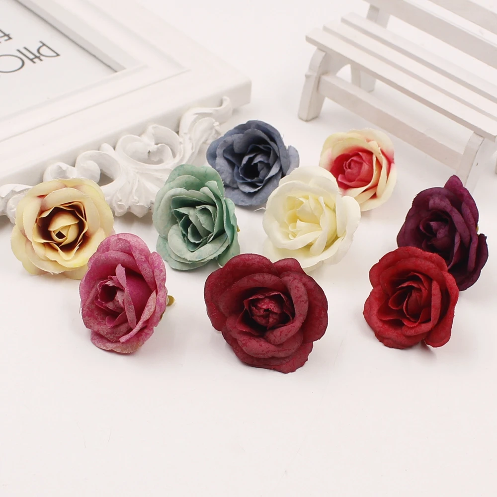 

30 pcs / lot Mini Flowers Artificial Silk Roses Heads For Wedding Decoration Festive Party Scrapbooking Wreath Home Accessories