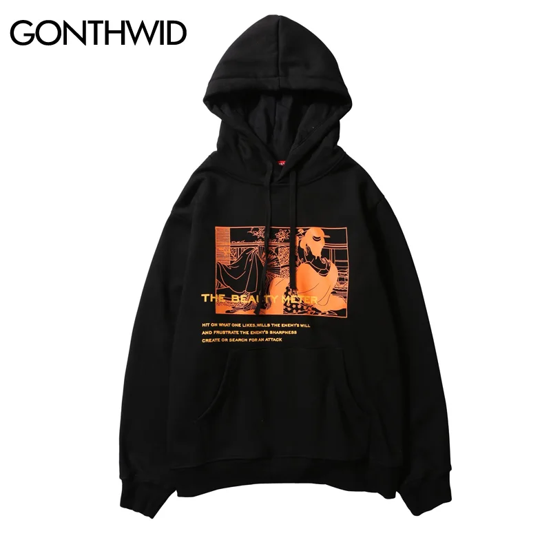 GONTHWID japonés Ukiyo E estampado polar pulóver sudaderas