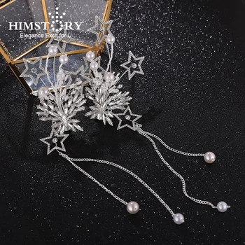 

HIMSTORY Bridal Hairpin Ornament Dual Use Long Tassel Headdress Rhinestone Star Hair Wedding Accessories Headpiece