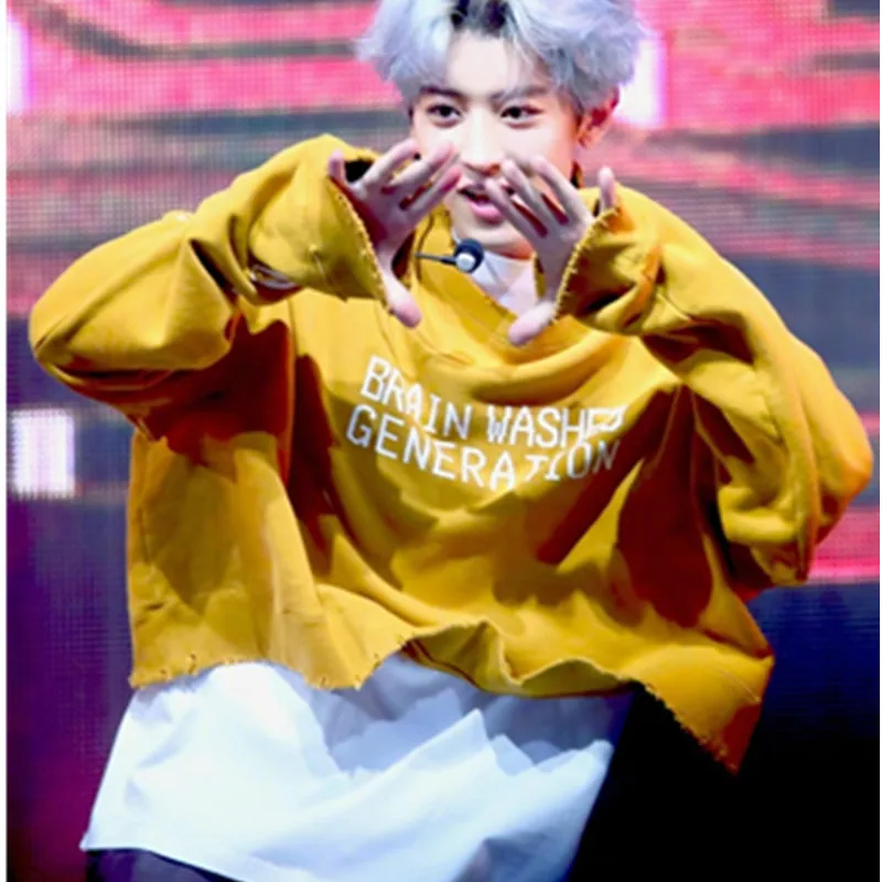 EXO же пункте ПУ canlie свободные корейской версии с длинными рукавами одежда желтого цвета Новинка Осень дикий девушка тенденции