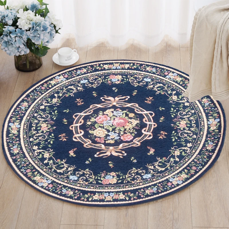 Round Jacquard Simple Countryside Carpet For Living Room Flower Bedroom
