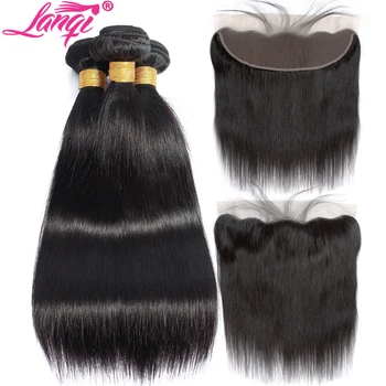 

lanqi straight hair bundles with frontal Brazilian human hair weave bundles with lace frontal Peruvian hair bundles with closure