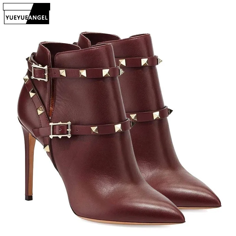 luxury rivet pointed toe ankle boots