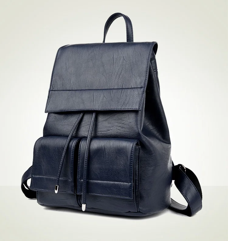 MJ Women Leather Backpack Solid PU Leather Travel Bag Branded Design Female Large School Bag for Girls High Capacity Drawstring (14)