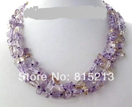 

FREE SHIPPING>@@> N1269 3Strands Amethyst & Citrine Necklace 17