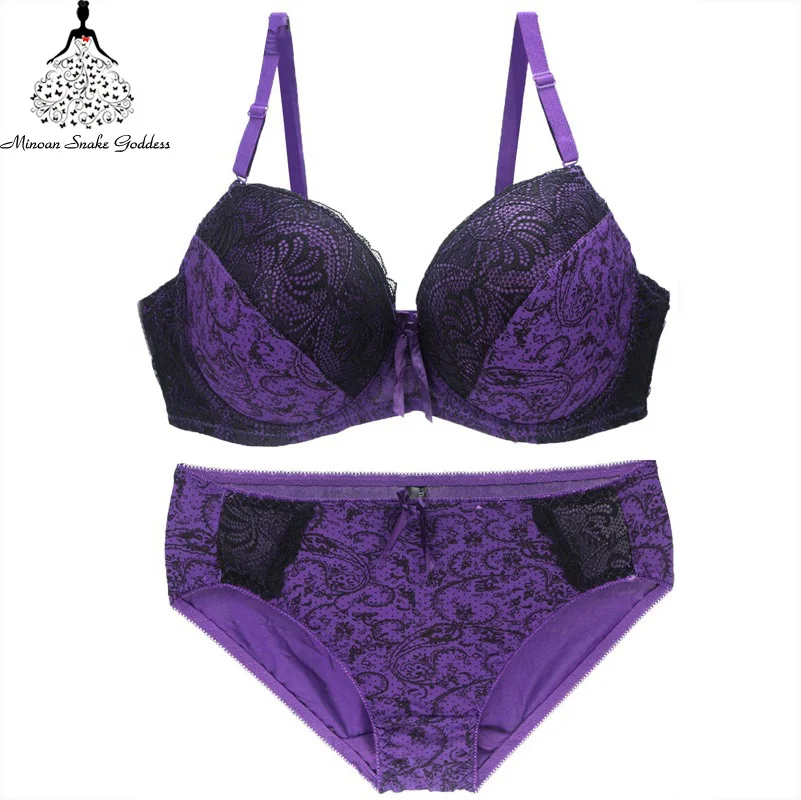 Plus Size Underwear Set For Women Lingerie Bra Set Sexy Lace Bra Briefs Women's Intimates Underwire Lingerie Set D DD E Cup