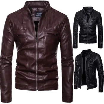 

Brand New Mens Faux Leather Jackets High Quality Pu Leather Black Brown 5XL Spring Autumn Men Leather Jaket And Coat