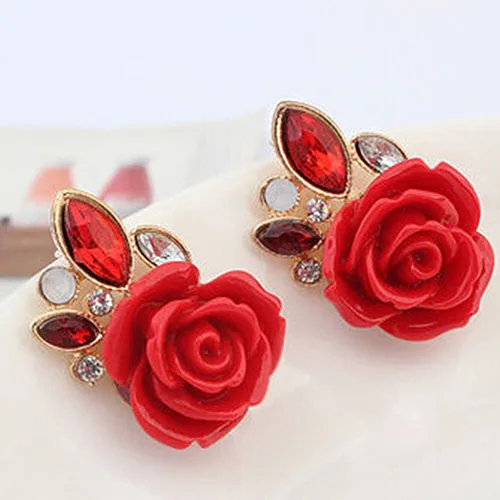 

Bluelans Fashion Women's Ladies Retro Crystal Elegant Rose Flower Ear Stud Earrings