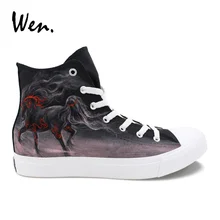 Вэнь дизайн парусиновая обувь галопом лошадей ручная роспись спортивная мужские и женские высокие, чтобы помочь повседневное
