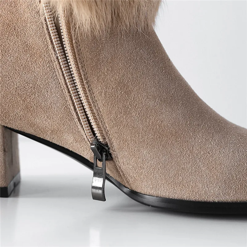 2018 chel verschluss Schwarz Memunia Mode Leder Stiefel Kuh Heels Schuhe SchwarzAprikose Rei Wildleder Herbst High Winter Quadratische Kn Einfache Frau Zehe qSzLUVGMp